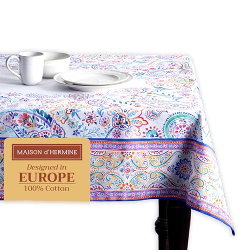 Maison d' Hermine Table Cloth Rectangle Table 100% Cotton 60 x 108 Inches Tablecloth Reusable Decorative for Dining Room, Farmhouse, Home, Party, Festive & Wedding Spring Summer - Indian Floral