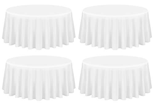 Showgeous 4 Pack White Round Tablecloth 108 Inch Polyester Table Cloth for Tables - Washable Decorative Fabric Covers for Wedding, Dining, Party, Banquet, Buffet