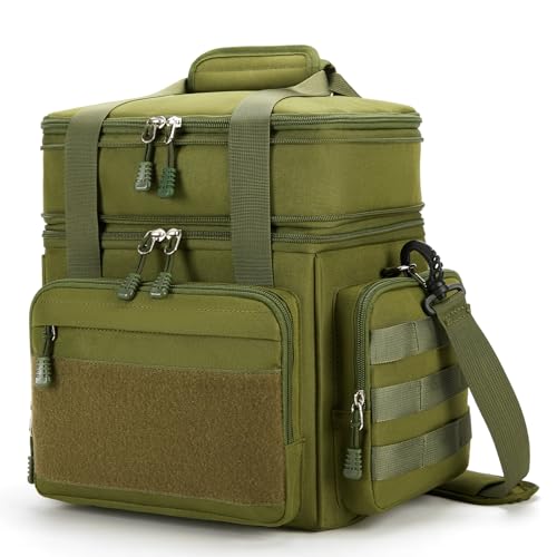 Tactical Lunch Box for Men, Insulated Lunch Bag Adult, Thermal Lunchbox Leakproof Waterproof Cooler Bag, Dual Compartment Lunch tote, Large Lunch Pail for Work Office Travel(Green) 15L