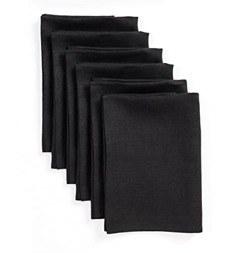 Solino Home Black Linen Napkins Set of 6-100% Pure Linen Cloth Washable Dinner Napkins 20 x 20 Inch for Fall, Autumn, Halloween, Thanksgiving, Christmas, Holiday - Fete