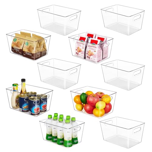 YIHONG Clear Pantry Storage Organizer Bins, 10 Pack Plastic Food Storage Bins with Handle for Kitchen, Refrigerator, Freezer, Cabinet Organization and Storage