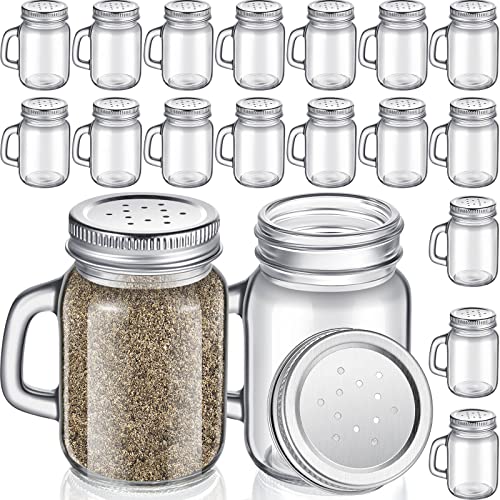 Tessco for you 24 Pcs Glass Salt and Pepper Shakers Clear Mason Jar Mini Salt Shakers for Kitchen with Metal Lid and Handles for Kitchen Table Drinkware Home Accessories, 4 oz