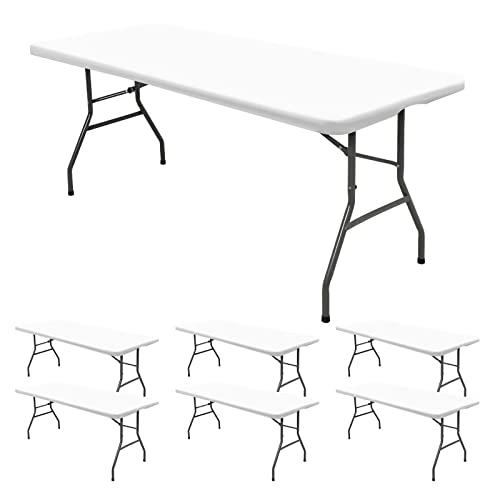 6 Pack Stretch Fabric Table Top Cap Cover, fits 6' Tables, Spandex Table Covers Washable Elastic Universal Rectangle Tablecloth Protector for Indoor Outdoor Party Picnic Wedding, White, 30" W x 72" L