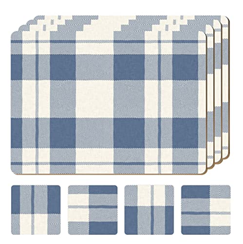 Set of 4 Country Farmhouse Placemats (Blue Plaid)