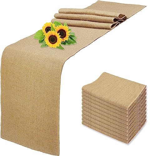 10 Pack Natural Burlap Table Runners,12 x 72 Inch