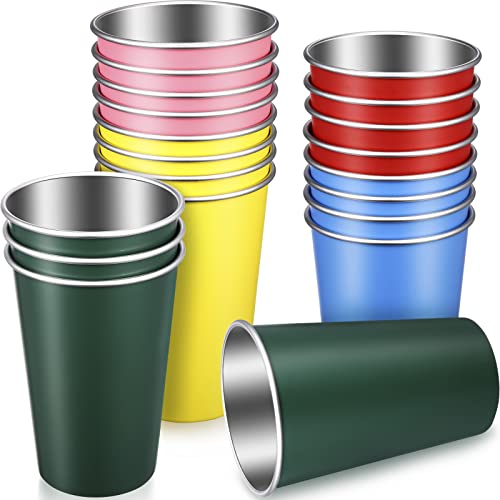Mimorou 20 Pack 16 oz Stainless Steel Pint Cups Metal Cups Unbreakable Drinking Water Tumblers Stackable tumbler for Adults Bar Home Restaurant Travel Picnic Camping Outdoor(Multicolor)