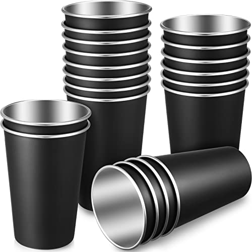 20 Pack 16 oz Stainless Steel Pint Cups Metal Cups Unbreakable Drinking Water Tumblers Stackable tumbler for Adults Bar Home Restaurant Travel Picnic Camping Outdoor(Black)