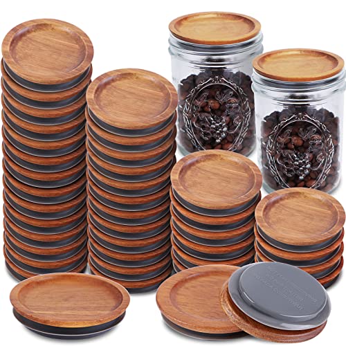 36Pack Wide Mouth Mason Jar Lids - Acacia Wooden Storage Canning Jar Lids with Airtight Silicone Seal