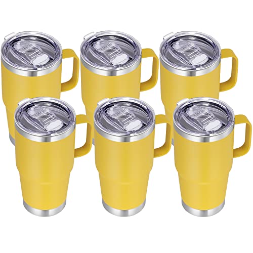 VEGOND 20 oz Tumbler Bulk with Handle Lid and Straw, Stainless Steel Insulated Travel Coffee Mug Set, Spill Proof Double Wall Metal Tumblers Cups, Yellow 6 Pack