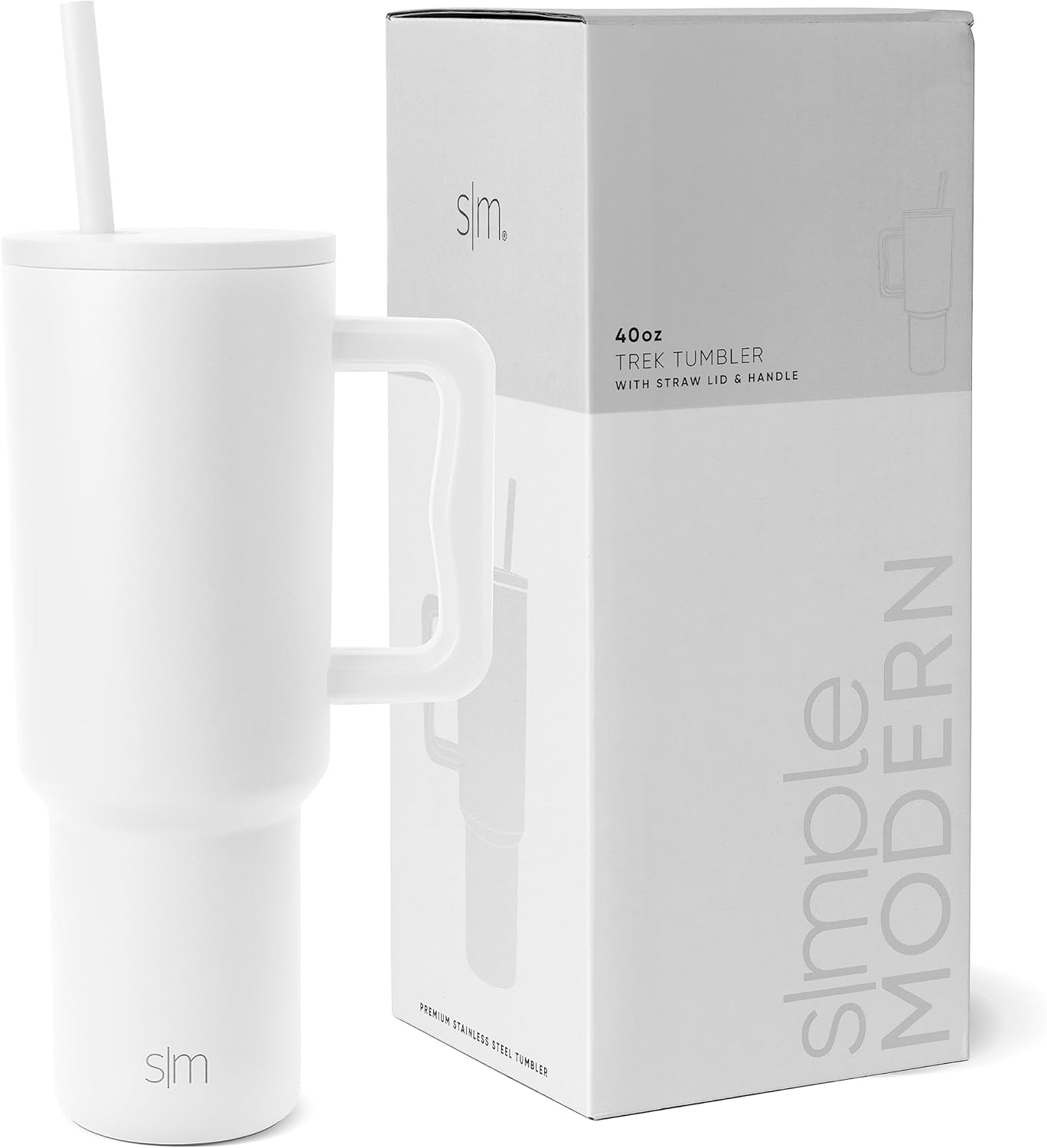 Simple Modern 40 oz Trek Tumbler with Handle and Straw Lid | Cup Holder Friendly Insulated Stainless Steel Travel Mug | Winter White