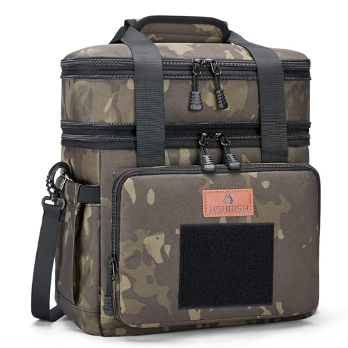 Tactical Lunch Box, Large Expandable Insulated Lunch Bag, Durable Waterproof Leakproof Cooler Bag for Adults/Men/Women/Work Outdoor Picnic Trips, 20 Cans/15 L, Black-Camo, HSHRISH