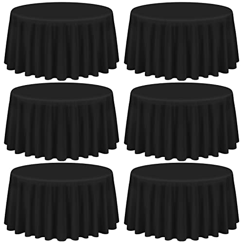 Showgeous 6 Pack Black Round Tablecloth 120 Inch Polyester Table Cloth for Tables - Washable Decorative Fabric Covers for Wedding, Dining, Party, Banquet, Buffet