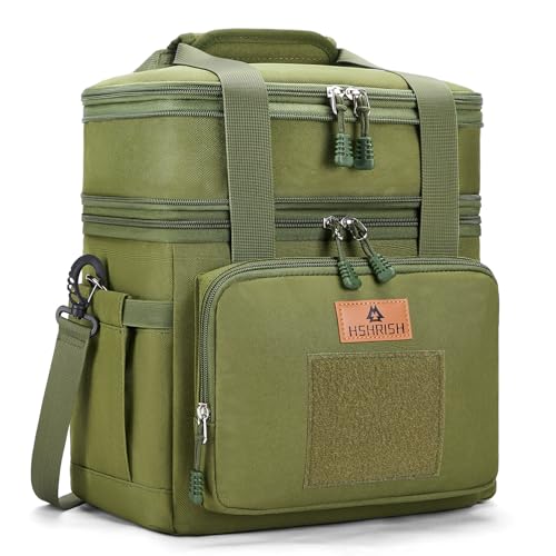 HSHRISH XLarge Expandable Tactical Lunch Box for Adults, Insulated Heavy Duty Lunch Pail, Leakproof Lunch Cooler for Men Work Outdoor Picnic Road Trip Camping, 36 Cans/22 L, Army Green