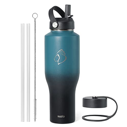 BUZIO 40oz Insulated Water Bottle Fits in Any Car Cup Holders, 40oz Vacuum Insulated Tumbler with Lids and Straw for Water, Travel Mug Cupholder Friendly, Leakproof Keep Cold & Hot, Indigo Crush
