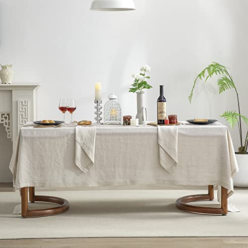 EVERLY Pure Linen Hemstitch Tablecloth,100% Stonewashed French Linen tablecloths for Kitchen Dining Rectangle Tables,60x144Inch Machine Washable Christmas Thanksgiving Organic Tablecloth-Natural Linen