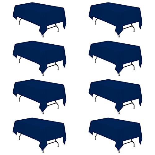 BRILLMAX 8 Pack Navy Blue Tablecloths for 6 Foot Rectangle Tables 60 x 102 Inch - 6ft Rectangular Bulk Linen Polyester Fabric Washable Cloth Cover for Wedding Reception Banquet Birthday Party