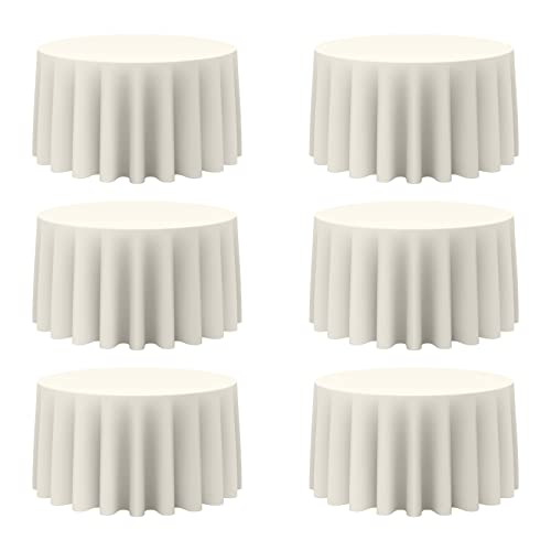BRILLMAX 6 Pack Ivory Round Tablecloths 120 Inch - Circle Bulk Linen Polyester Fabric Washable Table Cloth Cover for Wedding Reception Banquet Birthday Party Buffet Restaurant