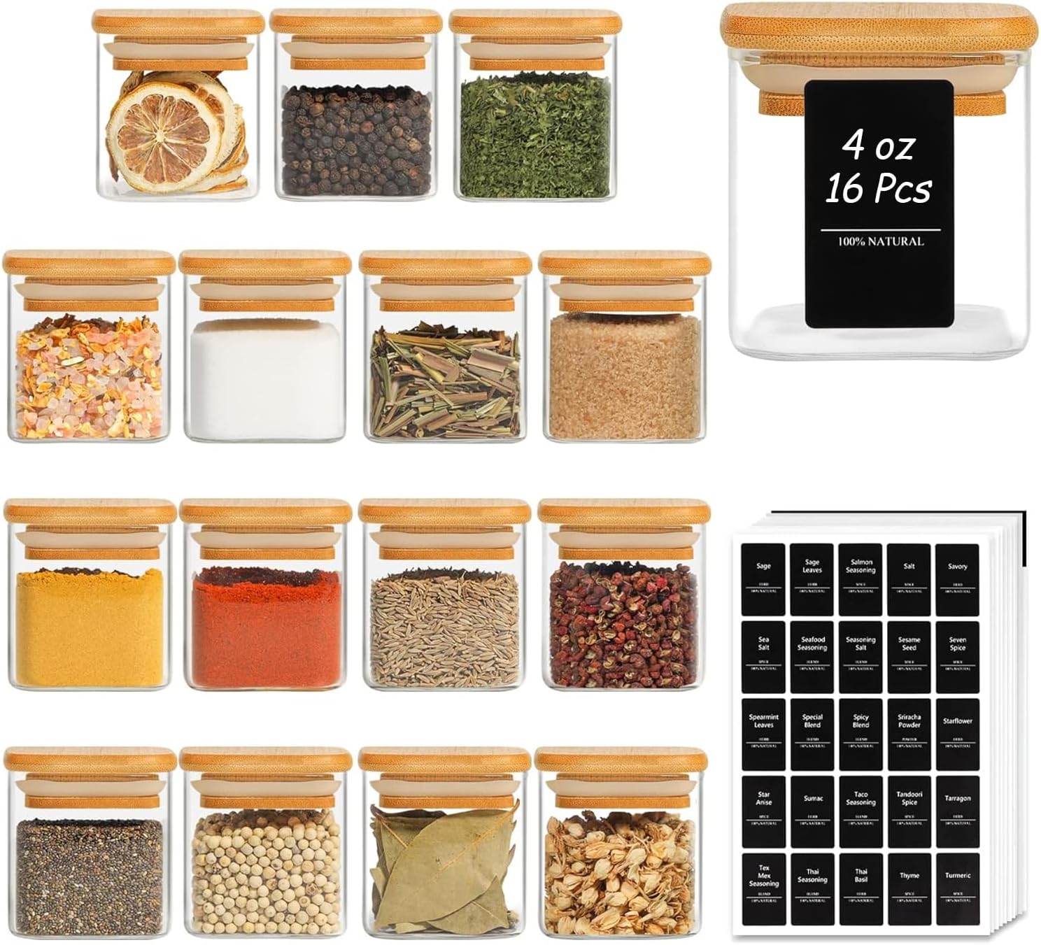 ComSaf 16Pcs Glass Spice Jars