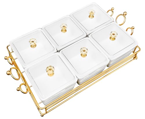 YA JU Ceramic Bowl & Gold Tray Set