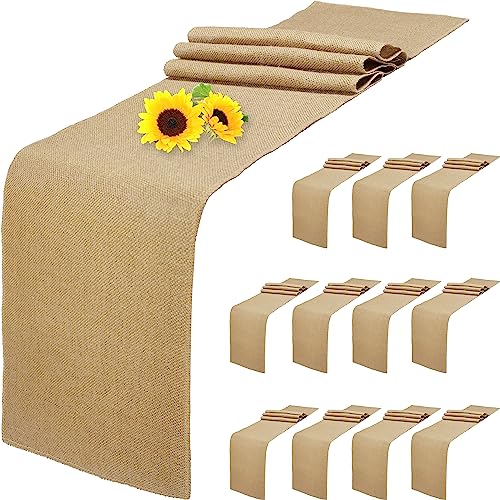 12 Pack Natural Burlap Table Runners,12 x 72 Inch