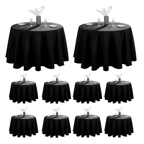 Vidafete 10 Pack 120inch Round Tablecloth Polyester Table Cloth,Stain Resistant and Wrinkle Polyester Dining Table Cover for Kitchen Dinning Party Wedding Rectangular Tabletop Buffet Decoration(Black)