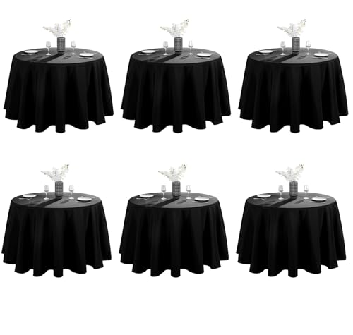 VidaFete 6 Pack 120inch Round Tablecloth Polyester (Black)
