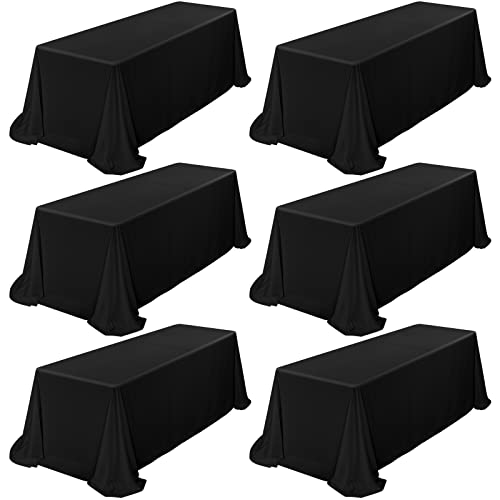 6 Pack Black Tablecloth 90 x 156 Inch, Rectangle Tablecloth for 8 Foot Table, Rectangular Polyester Table Cloth Stain and Wrinkle Resistant Washable Fabric Table Covers for Wedding Dining Parties