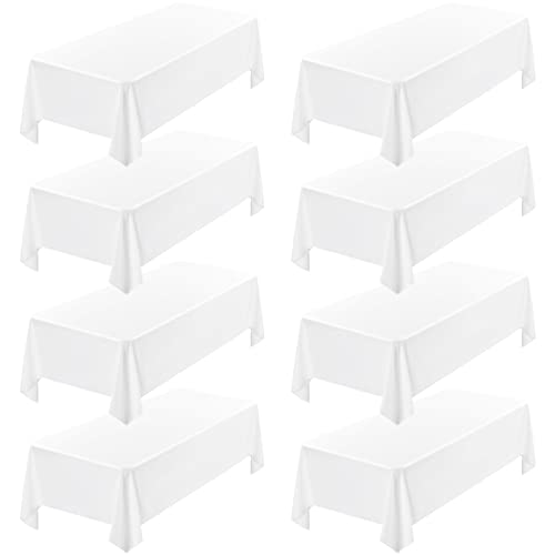 8 Pack White Tablecloth 60 x 126 Inch, Rectangle Tablecloth for 8 Foot Table, Stain and Wrinkle Resistant Washable Polyester Table Cloth Cover for Wedding Dining Table Buffet Parties and Camping