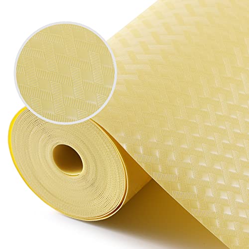 Shelf Liners for Kitchen Cabinets Refrigerator Liners Waterproof Kitchen Cupboard Liner Non Adhesive Drawer Mats EVA Material Fridge Liner for Shelves - Yellow Beige 17.5 x 393.7 Inches