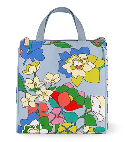 Kate Spade New York Portable Soft Cooler Lunch Bag, Small Insulated Tote, Thermal Lunch Bag with Silver Insulated Lining and Storage Pocket, Flower Bed
