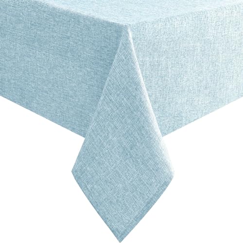 Hiasan Faux Linen Rectangle Tablecloth - Wrinkle and Stain Resistant Washable Table Cloth for Kitchen Dining Room Holiday Table Cover for Dinner, Lux Slate Blue, 70 x 140 Inch
