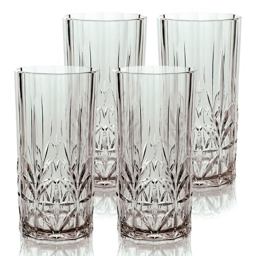 BELLAFORTE Shatterproof Tritan Tall Tumbler, Set of 4, 18oz - Myrtle Beach Drinking Glasses - Unbreakable Plastic Drinking Glasses for Gifting, Parties, New Year - BPA Free - Gray