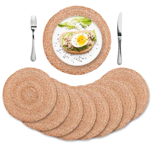 Jute Placemats, Set of 8 Round Woven Placemats 100% Natural Nonslip Round Placemats 13x13 Inches Round Farmhouse, Boho Jute Placemats for Dining Table Placemats Set of 8