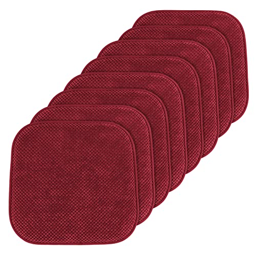 PAGGED Red Dining Chairs Cushions Set of 8 Non Slip Foam Kitchen Seat Cushions Washable Soft Thick Patio Pads Large Wooden Metal Tapered Chair Cushions,17" x 16"