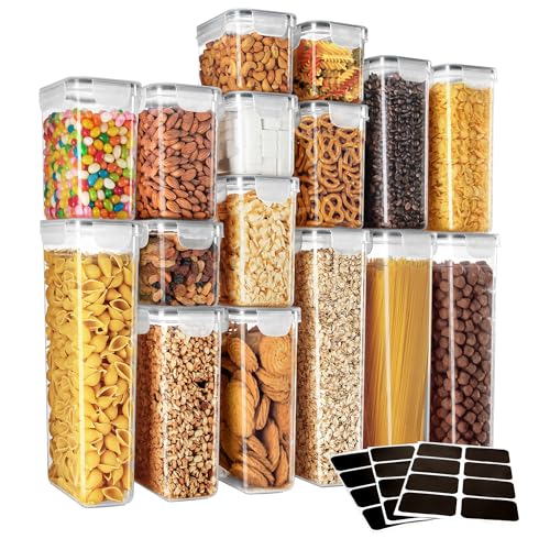 MR.SIGA 16 Pack Airtight Food Storage Container Set, BPA Free Kitchen Pantry Organization, Kitchen Canisters for Cereal, Spaghetti, includes 24 Reusable Sticker Labels