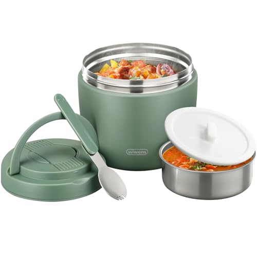 Thermo Food Jar for Hot Food Adults 32OZ Soup Thermo Lunch Containers Wide Mouth Vacuum Insulated Stainless Steel Leakproof Bento Box with Spoon (Green)