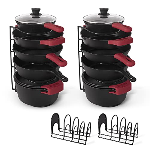 Cuisinel Pots and Pans Organizer - 15" Heavy Duty Skillet Rack - 2 Pack - Kitchen Counter/Cabinet Organization Storage - Holder for Cookie Sheet, Cutting Board, Cast Iron Cookware, Dish, Lid Stand
