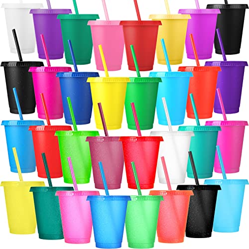 Sieral Cups with Straws and Lids Kids Tumbler with Straw Reusable Water Bottle Iced Coffee Travel Mug Adults Plastic Cups for Parties 16 oz(Vivid Colors,60 Pack)