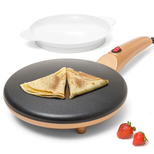 Moss & Stone Gold Electric Crepe Maker 8 Inch, Pan Apo Portable Crepe Maker & Hot Plate Cooktop, Nonstick Coating, Automatic Temperature Control, Easy To Use For Pancakes, Blintz