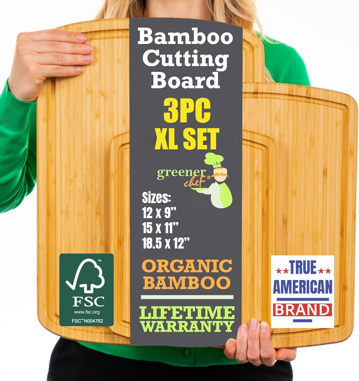 Greener Chef 3pc Wood Cutting Boards Set