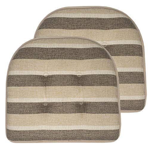 Sweet Home Collection Chair Cushion Memory Foam Pads Tufted Slip Non Skid Rubber Back U-Shaped 17" x 16" Seat Cover, (Pack of 3)