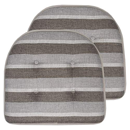 Sweet Home Collection Chair Cushion Memory Foam Pads Tufted Slip Non Skid Rubber Back U-Shaped 17" x 16" Seat Cover, (Pack of 3)