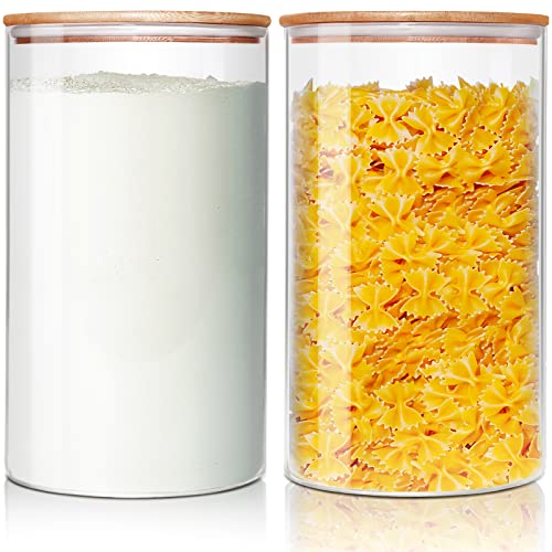 Large Glass Flour and Sugar Containers 180oz x2 [Set of 2], Glass Food Storage Containers with Bamboo Lids, Glass Jar with Airtight Lids for Spaghetti Pasta,Rice,Cereal,Candy,Coffee, Oat