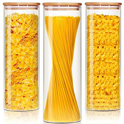 Glass Jars with Bamboo Lids 79 FL OZ [Set of 3], Glass Canisters with Airtight Lids, Glass Food Storage Containers for Spaghetti, Fettuccine, Linguine,Pasta, Best for Kitchen & Pantry