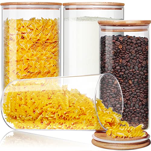 Large Glass Flour and Sugar Containers 180oz x2 & 93oz x2 [Set of 4], Glass Food Storage Containers with Bamboo Lids, Glass Jar with Airtight Lid for Spaghetti Pasta,Rice,Cereal,Coffee, Oat