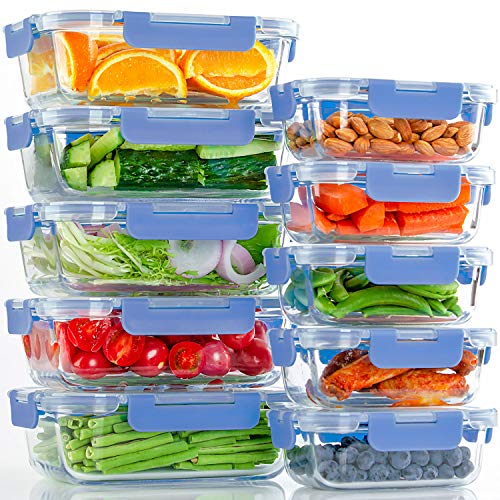 UMEIED 10 Pack Glass Food Storage Containers with Lids Leakproof, Airtight Glass Meal Prep Containers For Lunch, On The Go, Leftover, Dishwasher Safe