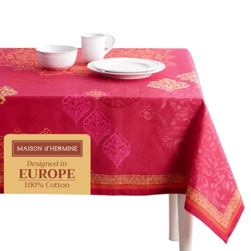 Maison d' Hermine Table Cloth Square Table 100% Cotton 60 x 60 Inches Fall Tablecloth Reusable Everyday Use for Thanksgiving Christmas Decorations Dining Farmhouse Party (Versailles)