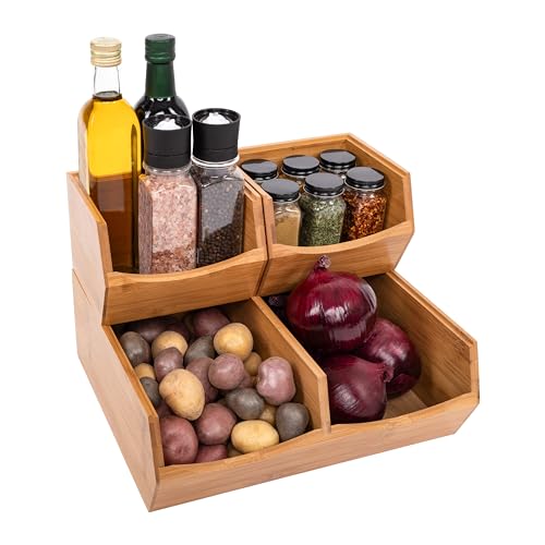 Seville Classics Bamboo 3-Piece Stackable Bin Set