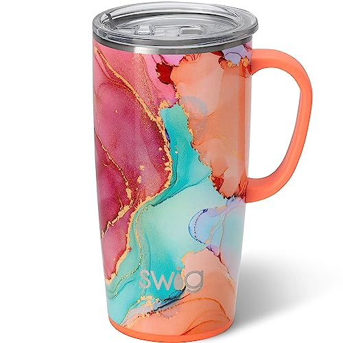 Swig Life 22oz Travel Mug, Insulated Tumbler with Handle and Lid, Cup Holder Friendly, Dishwasher Safe, Stainless Steel, Travel Coffee Cup, Insulated Mug with Lid (Dreamsicle)