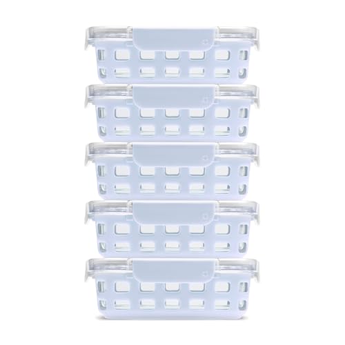 Ello Duraglass 3.4 Cup Meal Prep Sets 10Pc, 5 Pack Set- Glass Food Storage Container with Silicone Sleeve and Airtight BPA-Free Plastic Lids, Dishwasher, Microwave, and Freezer Safe, Halogen Blue